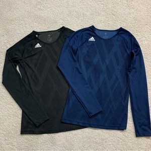 Two Women's ADIDAS Blue Black QUICKSET Long Sleeve VOLLEYBALL Jersey Shirts